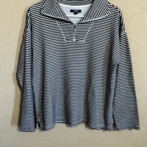 Chaps Black and White Striped Zip Pullover